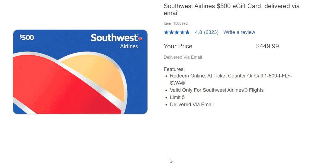 costco southwest gift card